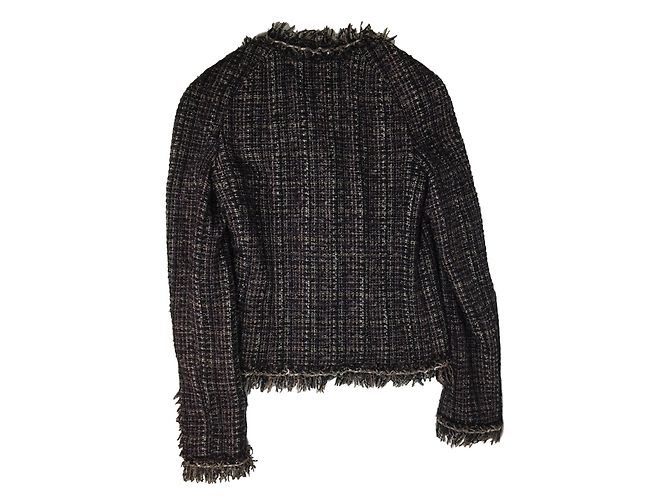 Chanel Tweed-Jacke Braun Schwarz Silber Grau - Ansicht 9