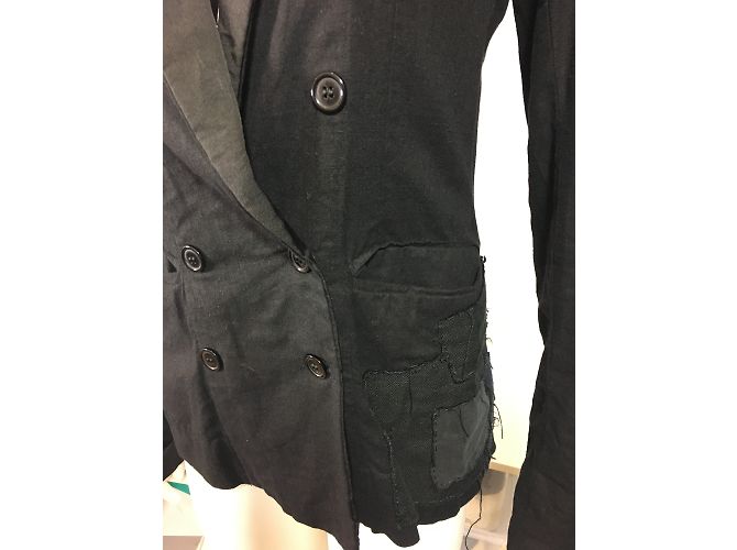 Giacca Greg Lauren Patchwork DB Tux Nera in Lino Nero - vista 7