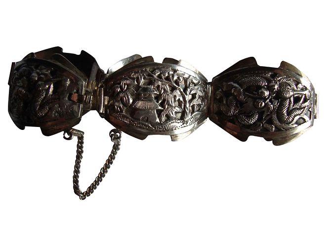 Autre Marque Bracciale in metallo argentato con decorazioni asiatiche Argento - vista 2