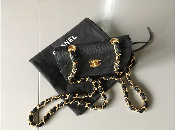 Clutch Chanel Mini Timeless in seta nera Nero - vista 8