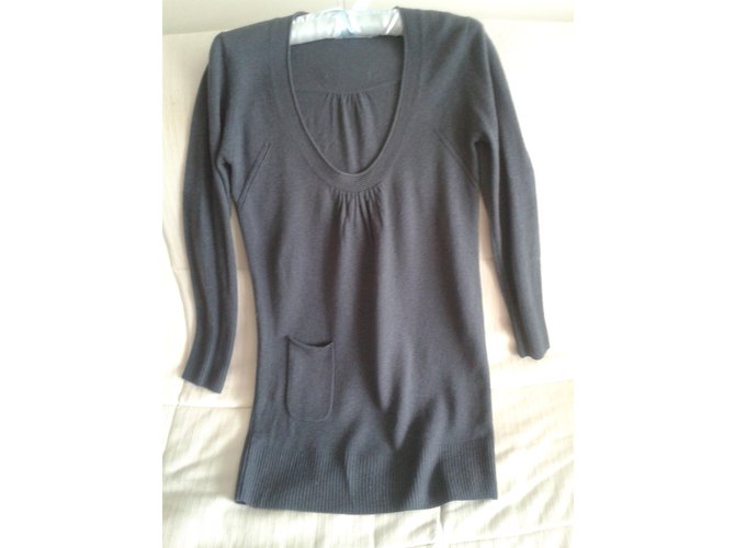 Autre Marque Entracte Strickpullover Tunika Wolle Kaschmir Grau - Ansicht 3