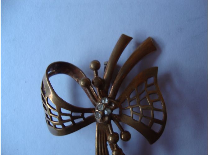 Vintage Spilla a forma di bouquet in metallo dorato con nastro D'oro - vista 4