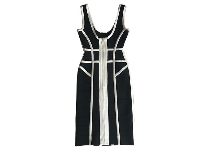 Herve Leger Kleid Schwarz Beige Viskose Polyamid XS - Ansicht 2