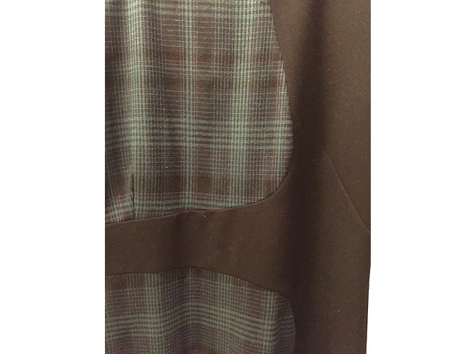 Pinko Schwarzes Wollkleid mit Karomuster und Kunstleder Einsätzen - Ansicht 5