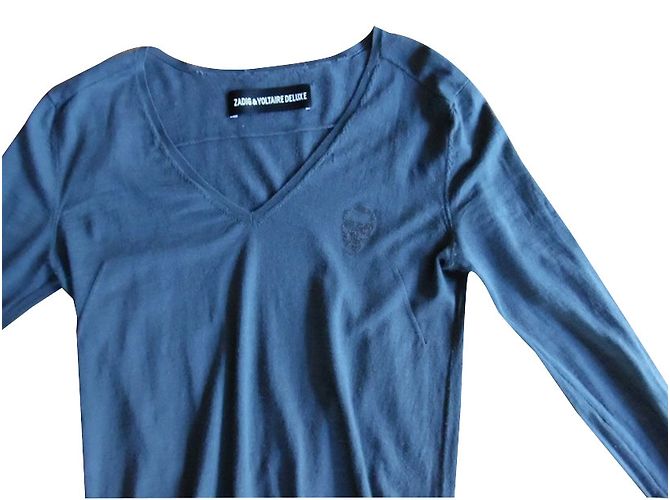 Zadig & Voltaire Grauer Wollpullover mit Totenkopf Motiv L - Ansicht 2