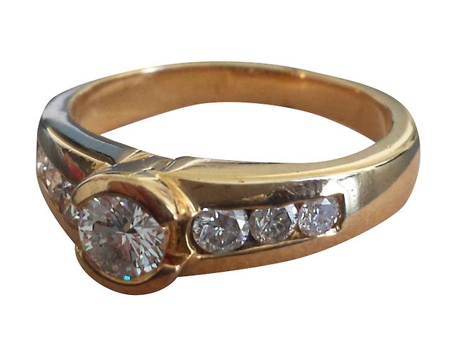 Autre Marque Solitärring aus Gelbgold 18 Karat mit Diamanten Größe 51 - Ansicht 2