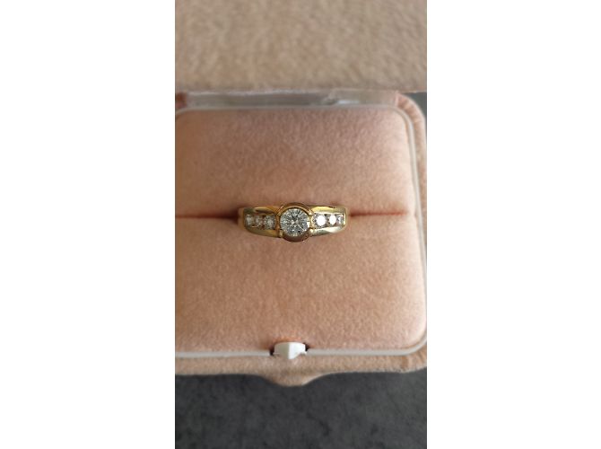 Autre Marque Solitärring aus Gelbgold 18 Karat mit Diamanten Größe 51 - Ansicht 5