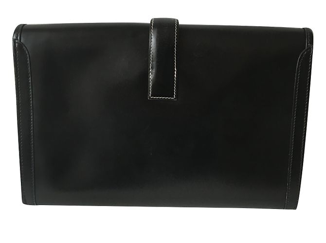 Clutch Hermès Jige in pelle nera Nero - vista 2