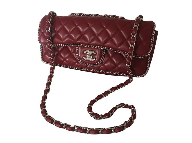 Borsa Chanel Timeless Chain Around in pelle d'agnello rossa Rosso - vista 2