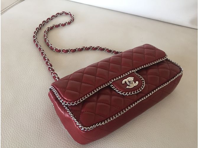 Borsa Chanel Timeless Chain Around in pelle d'agnello rossa Rosso - vista 4