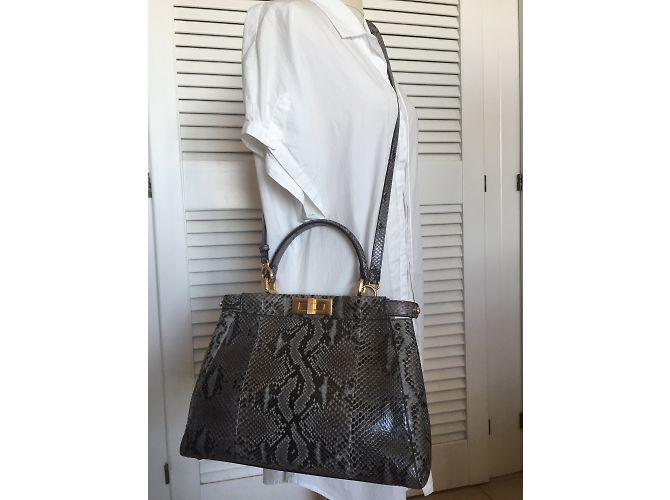Sac à main Fendi Peekaboo Medium Python Noir Gris Multicolore - vue 3