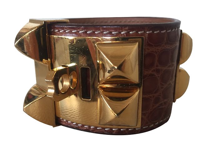 Hermès Collier de Chien Medor Bracciale Alligatore Caramello - vista 2