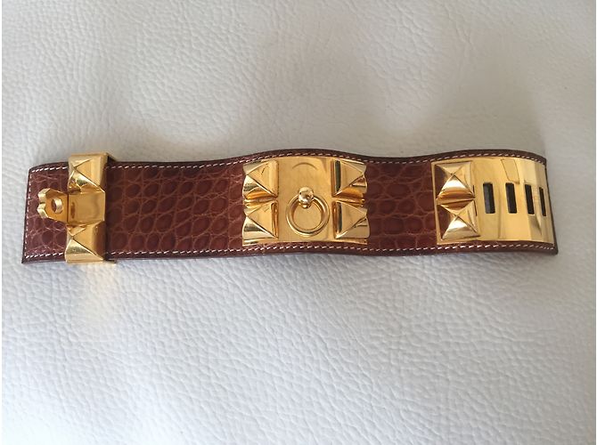 Hermès Collier de Chien Medor Bracciale Alligatore Caramello - vista 3