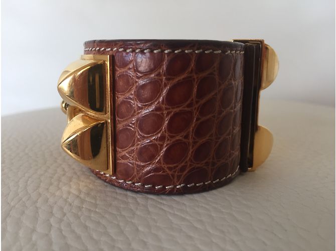 Hermès Collier de Chien Medor Bracciale Alligatore Caramello - vista 4