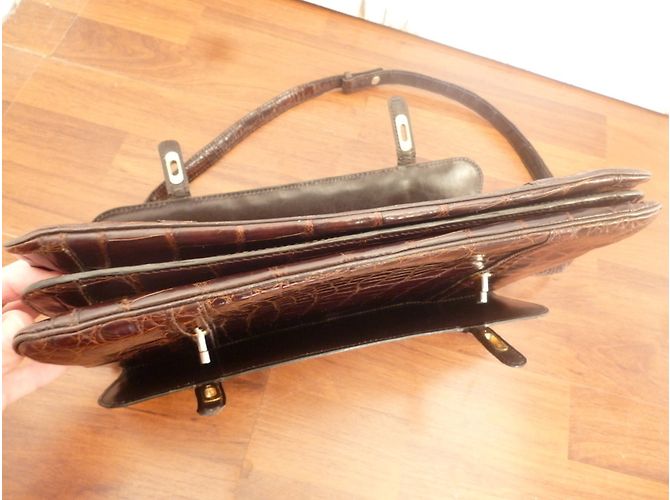 Borsa a mano Lancel in pelle di coccodrillo marrone - vista 5