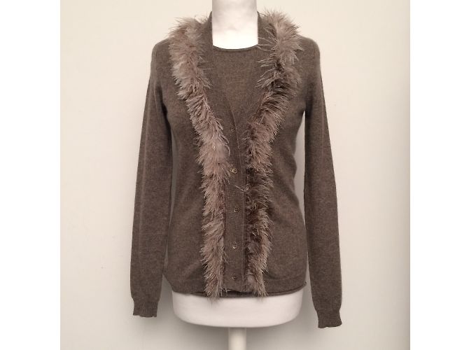 Autre Marque Twinset Statement taupe aus Kaschmir mit Straußenfedern - Ansicht 4