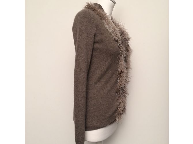 Autre Marque Twinset Statement taupe aus Kaschmir mit Straußenfedern - Ansicht 6