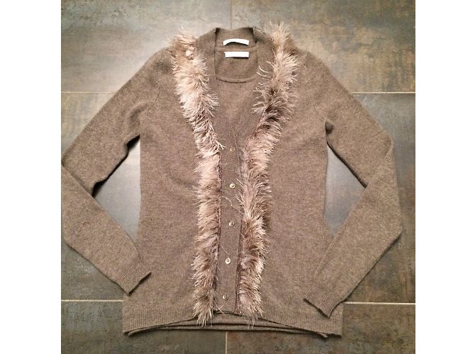 Autre Marque Twinset Statement taupe aus Kaschmir mit Straußenfedern - Ansicht 7
