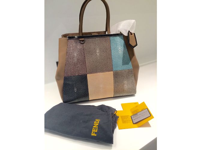 Borsa Fendi 2 jours in stingray taupe Stampa python - vista 10