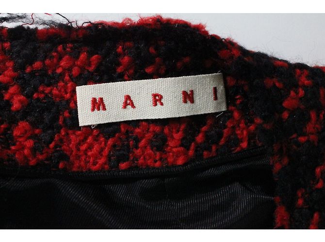 Marni Wool Check Coat Black Red - view 11
