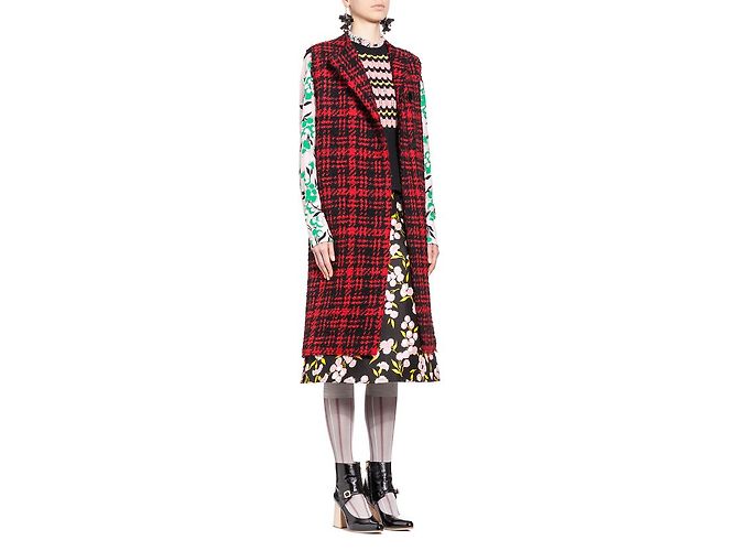 Marni Wool Check Coat Black Red - view 2