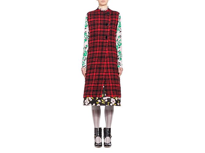 Marni Wool Check Coat Black Red - view 3
