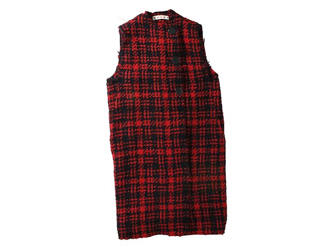 Marni Wool Check Coat Black Red - view 5