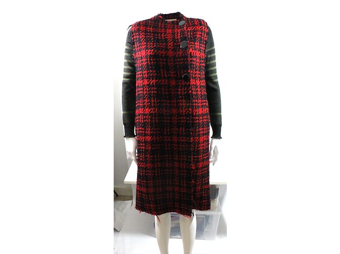 Marni Wool Check Coat Black Red - view 7