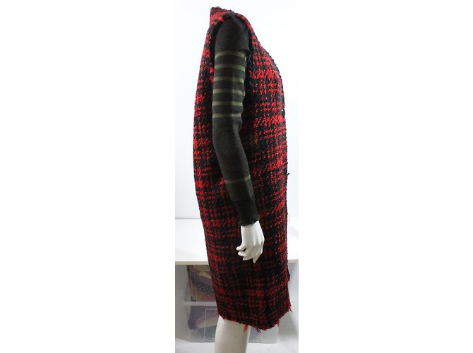 Marni Wool Check Coat Black Red - view 8