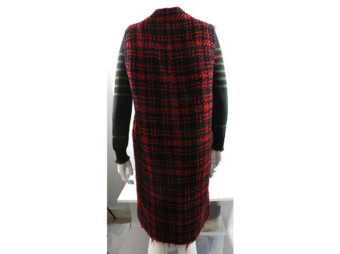 Marni Wool Check Coat Black Red - view 9