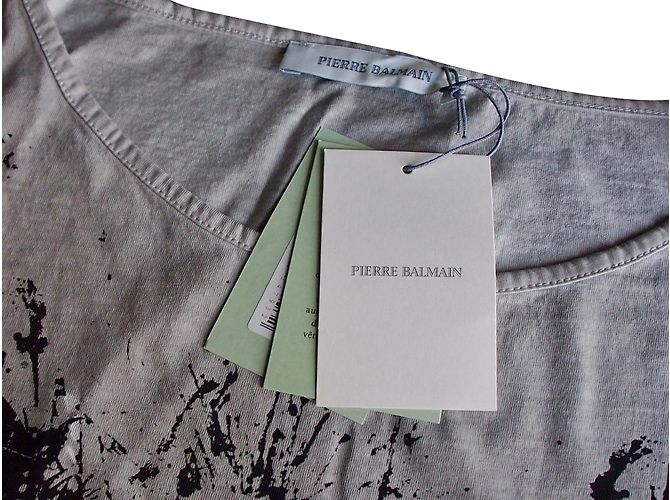 Top Pierre Balmain con Motivo Aquila Graffiti Grigio in Cotone - vista 2