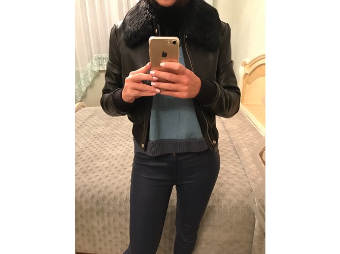 Givenchy Lederjacke mit Pelz IT38 Schwarz - Ansicht 7
