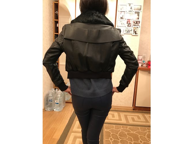 Givenchy Lederjacke mit Pelz IT38 Schwarz - Ansicht 8