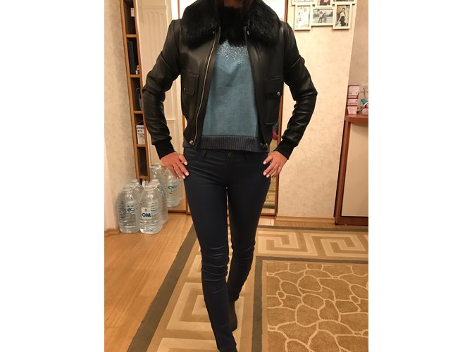 Givenchy Lederjacke mit Pelz IT38 Schwarz - Ansicht 9
