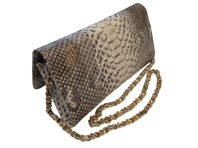 Autre Marque Pochette en python naturel et chaîne dorée - vue 2