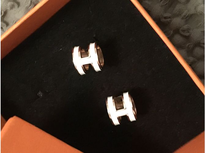Hermès Brincos Branco Dourado - vista 3