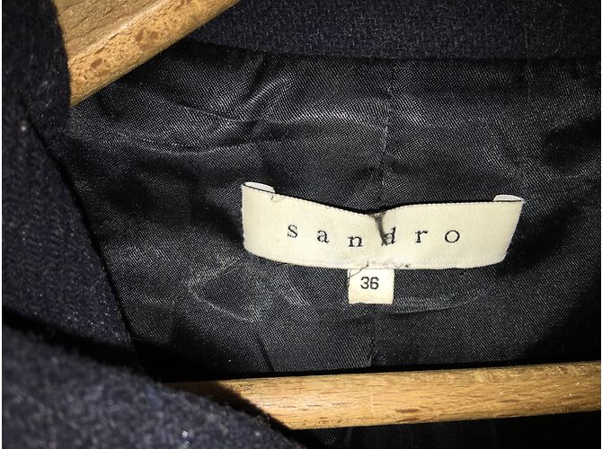 Abrigo Sandro de cuero azul con capucha desmontable - vista 3