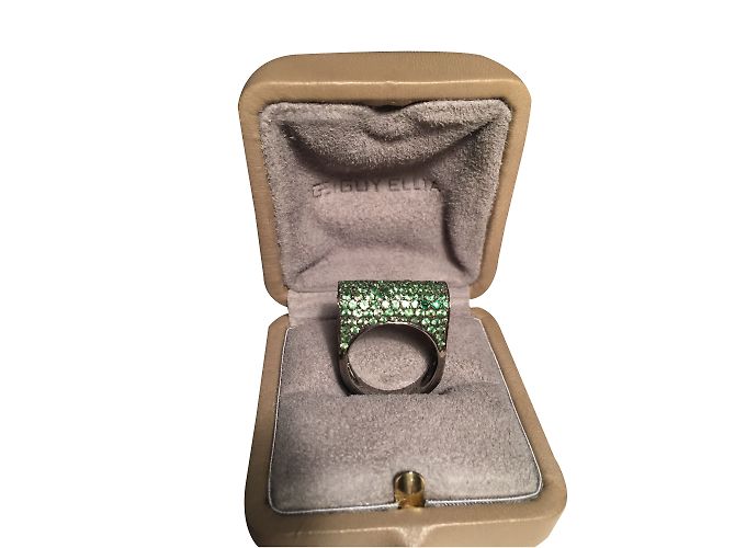 Autre Marque Anello Guy Ellia in oro nero 18k e tsavoriti verdi Verde oliva - vista 2