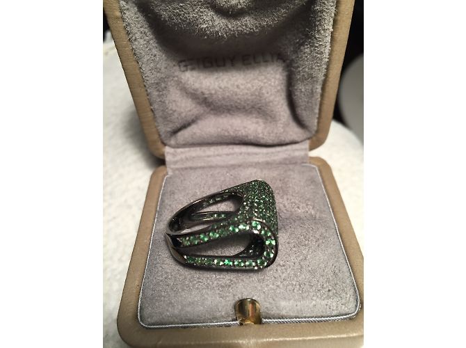Autre Marque Anello Guy Ellia in oro nero 18k e tsavoriti verdi Verde oliva - vista 3