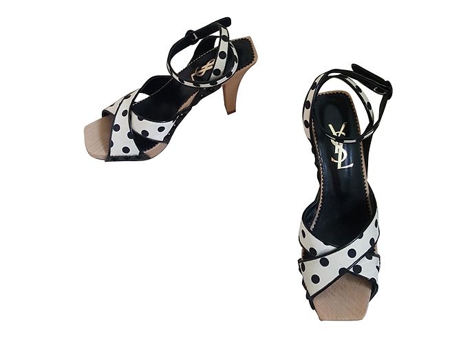 Sandali Yves Saint Laurent Tela Beige e Macchie Nere 36 - vista 2