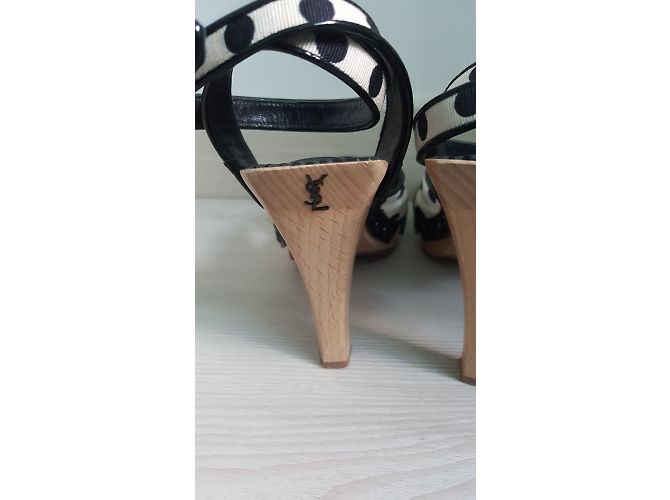 Sandali Yves Saint Laurent Tela Beige e Macchie Nere 36 - vista 7