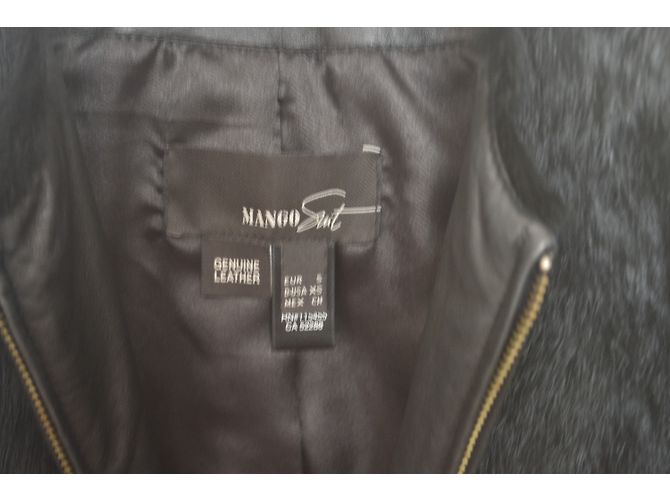 Mango Lederjacke schwarz mit Kaninchenfell - Ansicht 3