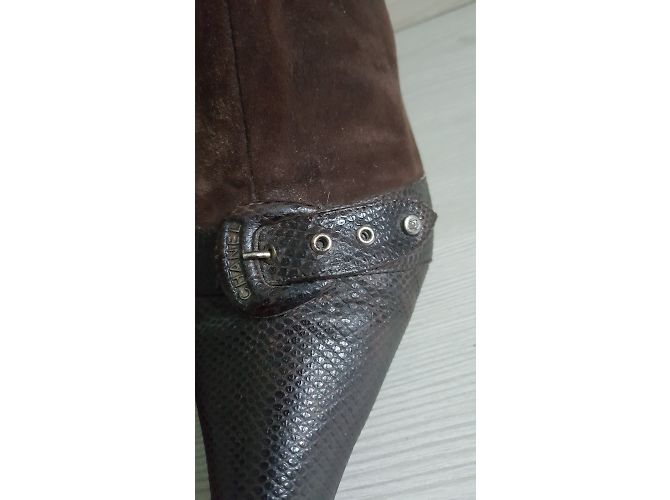 Botines Chanel Marrones de Terciopelo y Cuero 37 Castaño - vista 9
