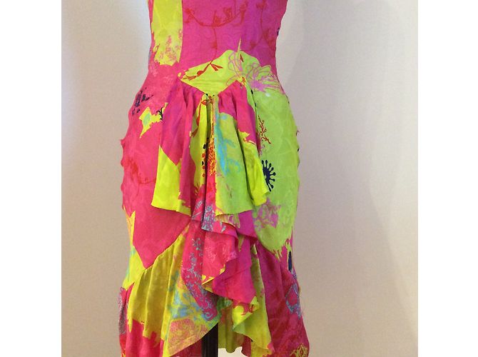 Abito in seta rosa e giallo Christian Lacroix - vista 3