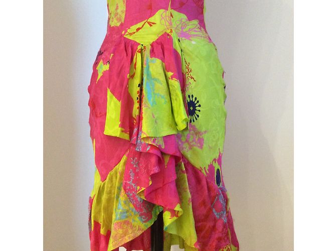 Abito in seta rosa e giallo Christian Lacroix - vista 4