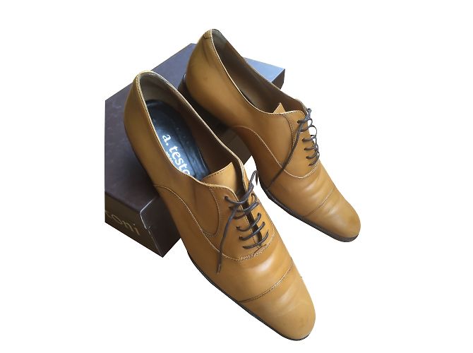 A. Testoni Havana Leather Flats Caramel - view 2