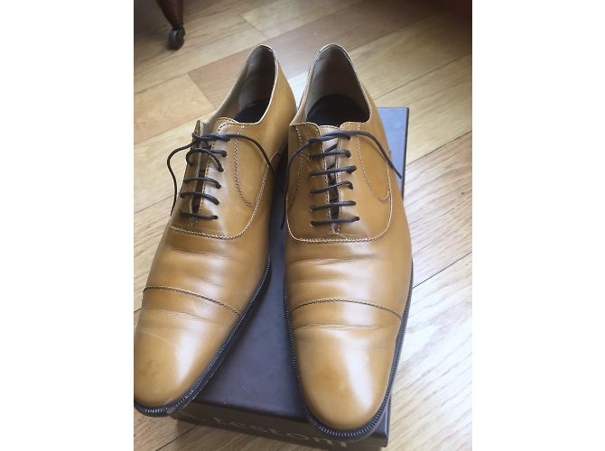 A. Testoni Havana Leather Flats Caramel - view 3