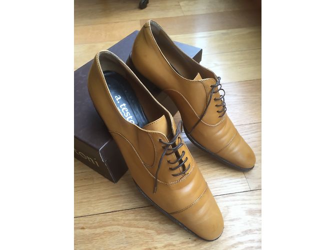 A. Testoni Havana Leather Flats Caramel - view 4