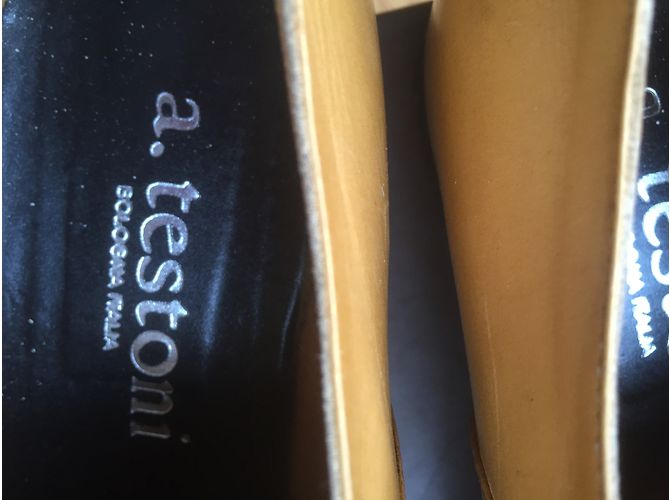 A. Testoni Havana Leather Flats Caramel - view 5
