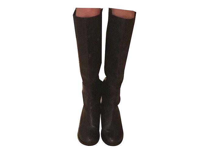 Max Mara Black Leather Knee High Boots - view 2
